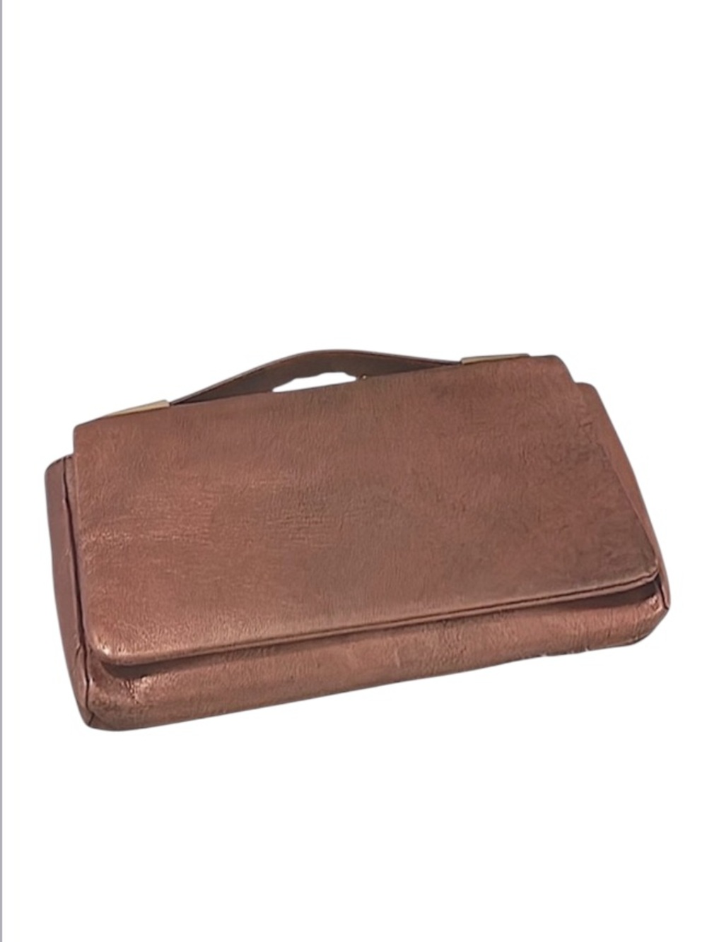 Worth New York Made In Italy Copper Brown Metallic Leather Clutch Bag Purse